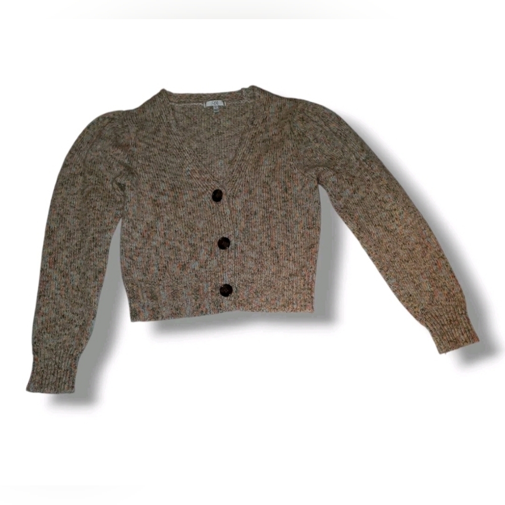 Cropped Marled Button-Front Women's Cardigan - Taupe